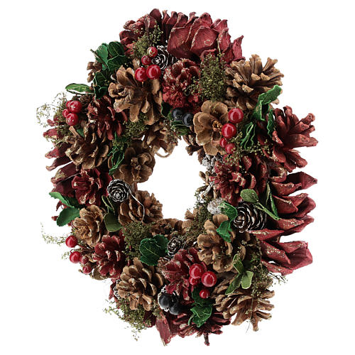 Advent wreath pine cones and berries 30 cm diam Red 3