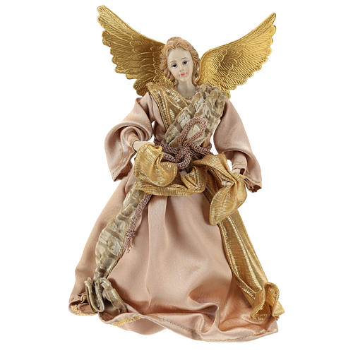 Anjo Anunciação ponteira tecido ouro 28 cm resina 1