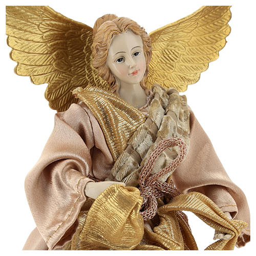 Anjo Anunciação ponteira tecido ouro 28 cm resina 2