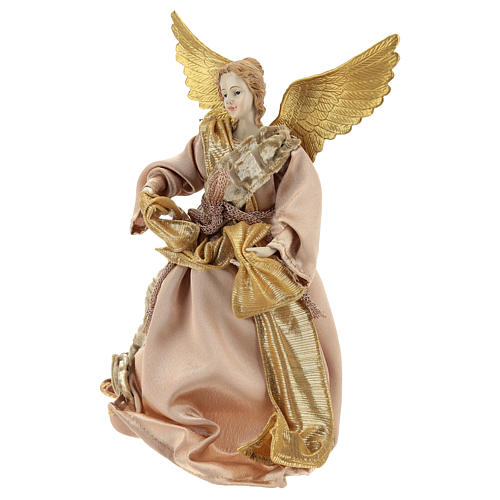 Anjo Anunciação ponteira tecido ouro 28 cm resina 3