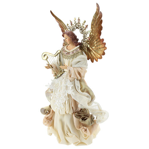 Anioł z harfą szpic na choinkę 36 cm, żywica i tkanina 3