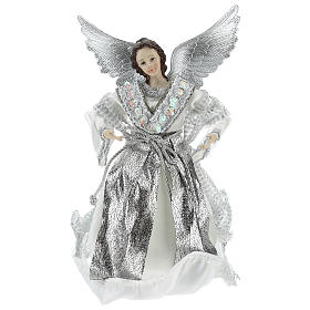 Ángel Punta Anunciación con vestidos plateados 28 cm