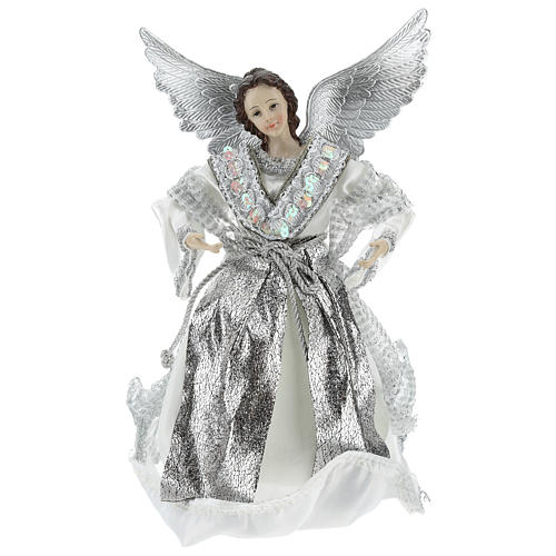 Anjo Anunciação ponteira com roupas prateadas 28 cm 1