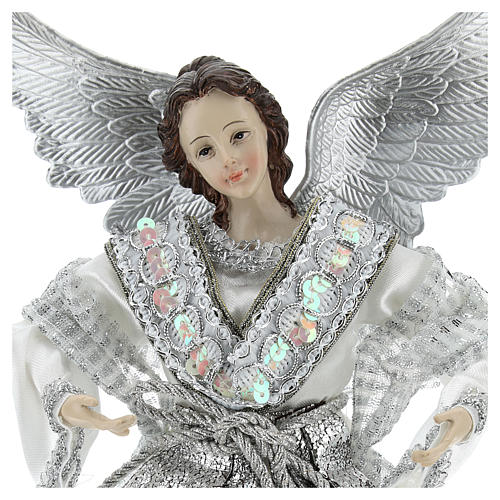 Anjo Anunciação ponteira com roupas prateadas 28 cm 2