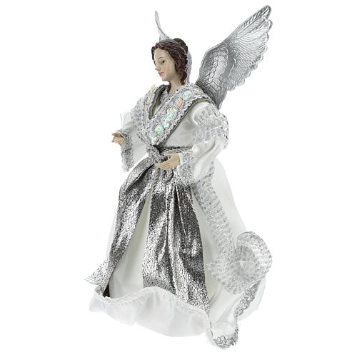 Anjo Anunciação ponteira com roupas prateadas 28 cm 3