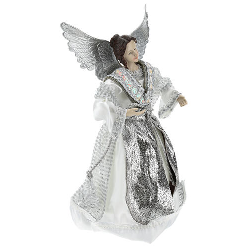 Anjo Anunciação ponteira com roupas prateadas 28 cm 4