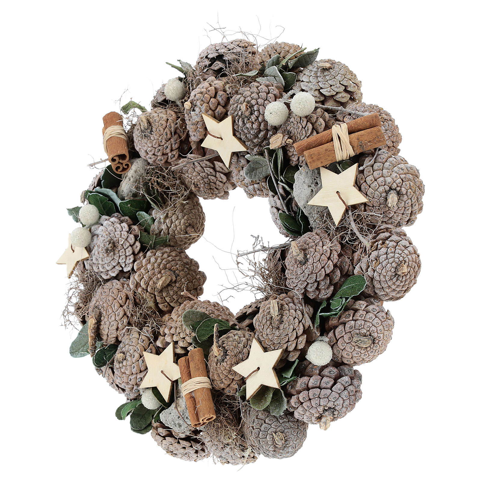 Adventskranz Zapfen und STernen 30cm White Natural ...