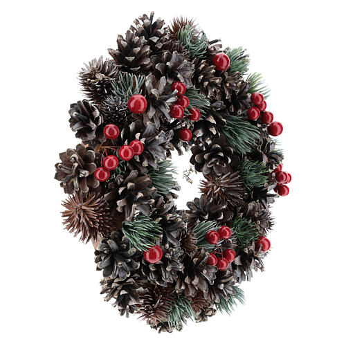 Korona adwentowa szyszki i jagody 30 cm śr. Red 4