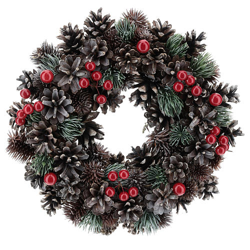 Advent wreath with pine cones and red berries 30 cm diam. 1