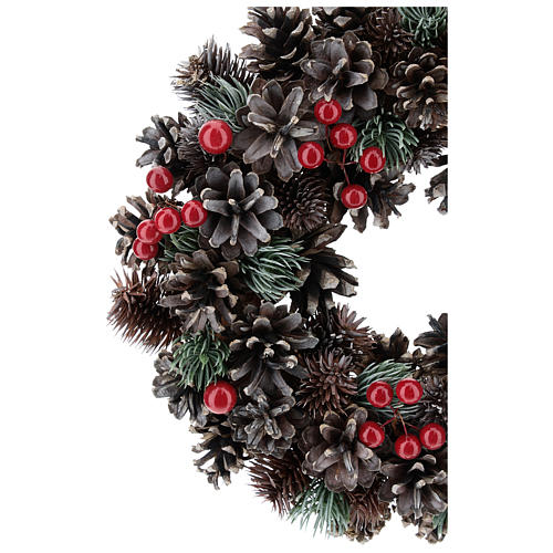 Advent wreath with pine cones and red berries 30 cm diam. 2