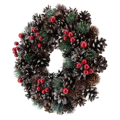Advent wreath with pine cones and red berries 30 cm diam. 3