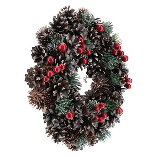 Advent wreath with pine cones and red berries 30 cm diam. 4