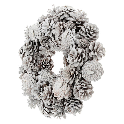 Advent wreath with white pine cones 30 cm diam 3