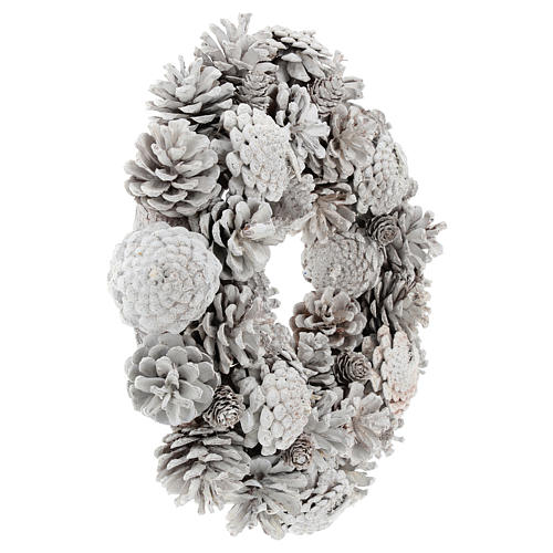 Advent wreath with white pine cones 30 cm diam 4