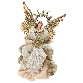 Angel tree topper with guitar 26 cm Beige Gold