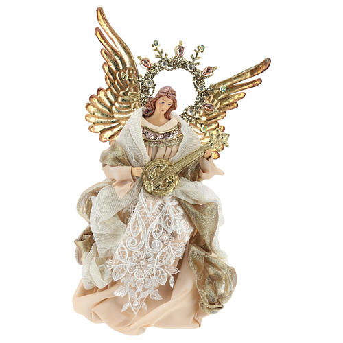 Angel tree topper with guitar 26 cm Beige Gold 1