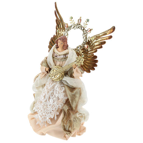 Angel tree topper with guitar 26 cm Beige Gold 3