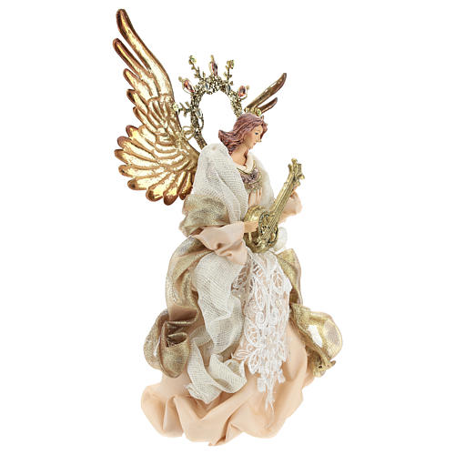 Angel tree topper with guitar 26 cm Beige Gold 4