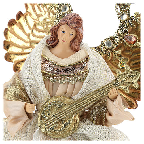 Angel tree topper with guitar 26 cm Beige Gold 2