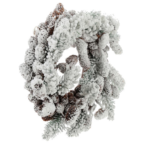 Advent crown with pine cones and snow 33 cms in diameter 4