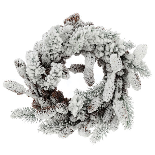 Couronne Avent avec pommes de pin et neige 33 cm 1