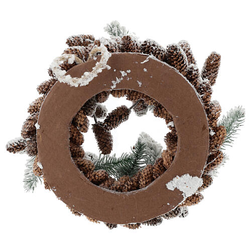 Couronne Avent avec pommes de pin et neige 33 cm 5