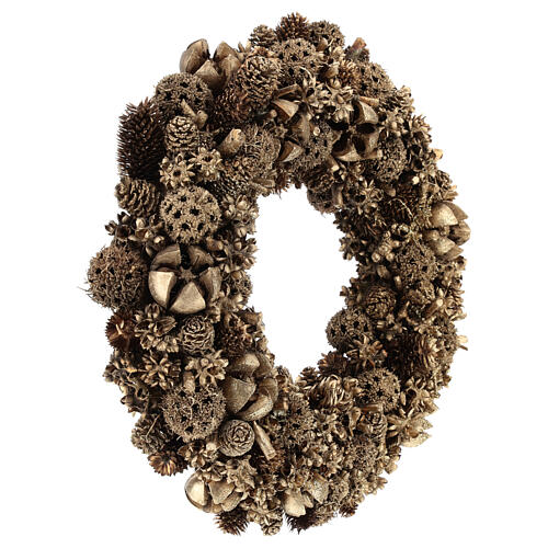 Wreath of golden pine cones 25 cm Gold finish 4