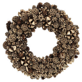 Couronne de Noël pommes de pin dorées 25 cm