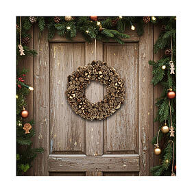 Couronne de Noël pommes de pin dorées 25 cm