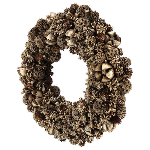 Couronne de Noël pommes de pin dorées 25 cm 3