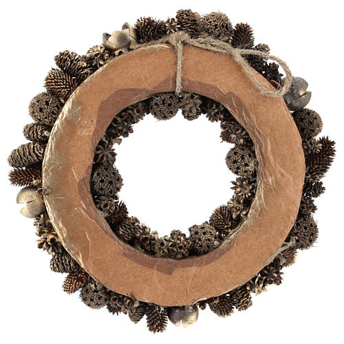Couronne de Noël pommes de pin dorées 25 cm 5