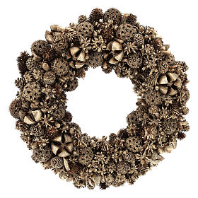 Christmas wreath with golden pine cones 30 cm Gold