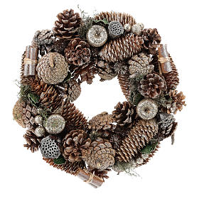 Advent wreath with pine cones and apples 30 cm Gold