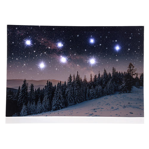 Tableau Noël paysage enneigé nocturne LED 40x60 cm 1