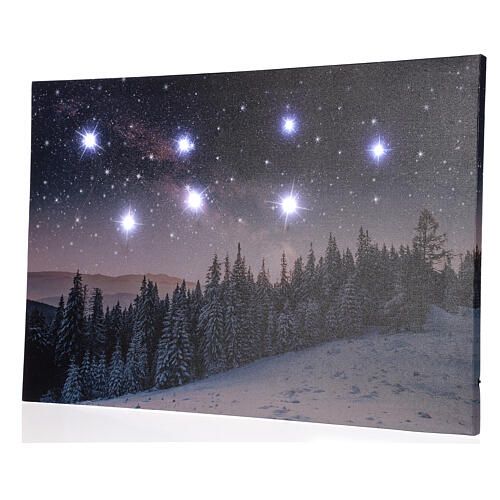 Obraz świąteczny - nocny zaśnieżony pejzaż LED, 40×60 cm 3