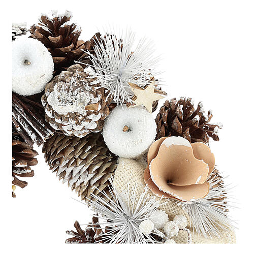 Christmas Wreath 30 cm with snowy pine cones in wood 2