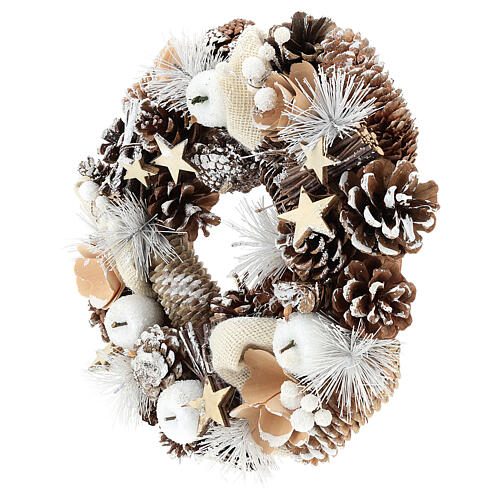 Christmas Wreath 30 cm with snowy pine cones in wood 3