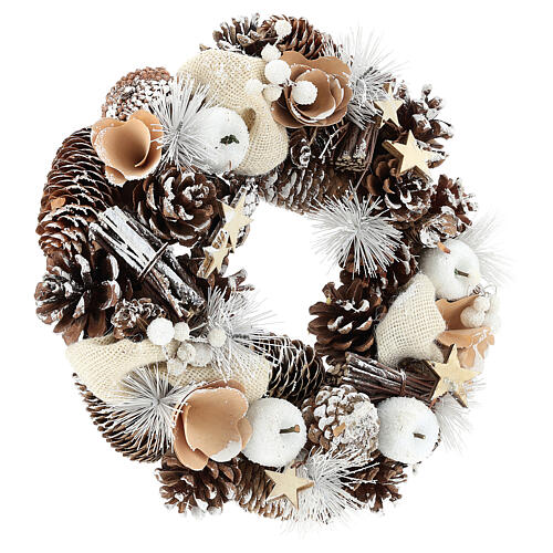 Advent wreath 30 cm snowy wooden pine cones 4