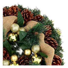 Christmas wreath with golden glitter and stars 32 cm