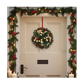 Pine cone wreath with gold glitter and stars 32 cm