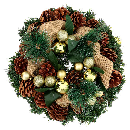 Pine cone wreath with gold glitter and stars 32 cm 1