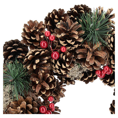 Weihnachtskranz mit Tannenzapfen und roten Beeren, 32 cm 2