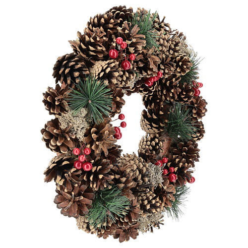 Weihnachtskranz mit Tannenzapfen und roten Beeren, 32 cm 4
