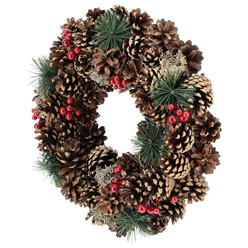 Advent wreath with pine cones and 4 red candles 32 cm 3