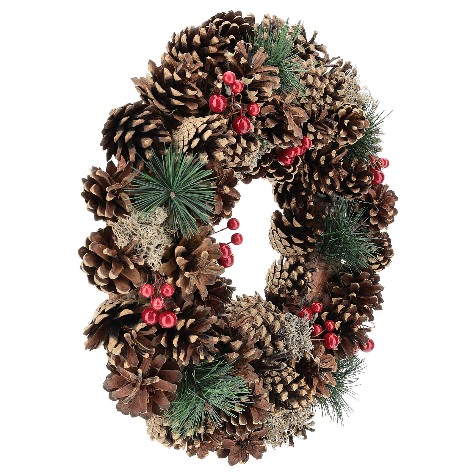 Decorazioni Natalizie Ghirlande.Ghirlanda Decorata Natale Pigne Bacche Rosse 32 Cm Vendita Online Su Holyart