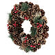 Coroa decorada Natal pinhas bagas vermelhas 32 cm s3