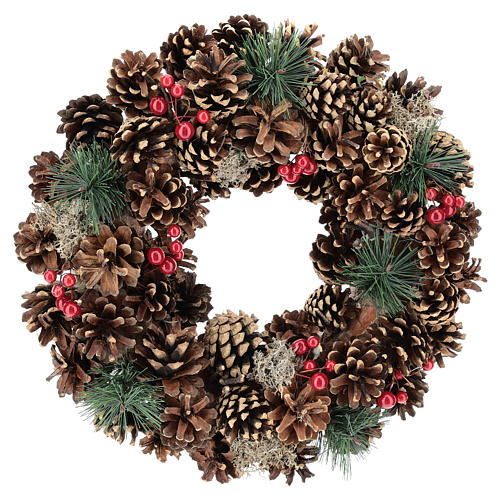 Christmas wreath with decorated pine cones red berries 32 cm 1