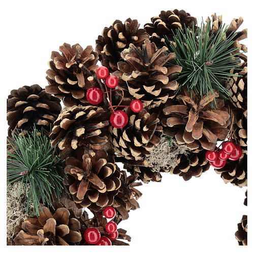 Christmas wreath with decorated pine cones red berries 32 cm 2