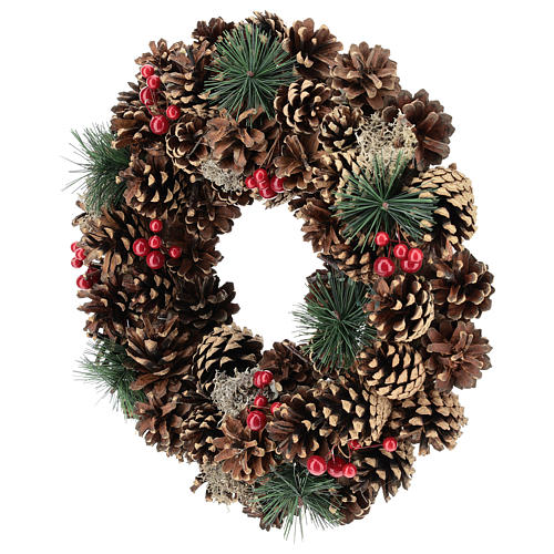 Christmas wreath with decorated pine cones red berries 32 cm 3