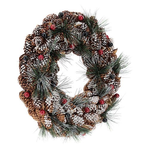 Christmas wreath long pine cones snowy effect 30 cm 4